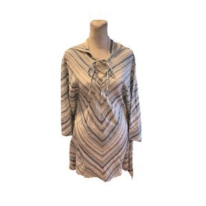 Chaser Women's XS Multicolor Striped Knit Poncho Top Hooded Lace-Up